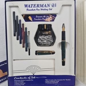 Waterman Phileas FP Set Green Marble GT Ink Fountain Pen NOS W/‎ Gift Box Boss